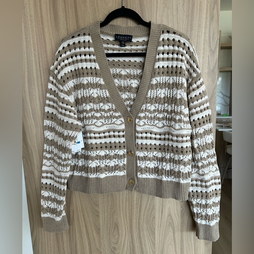 New LAUNDRY by Shelli Segal Crochet Cropped Cardigan Sweater Cream Beige X-Large - Picture 3 of 9